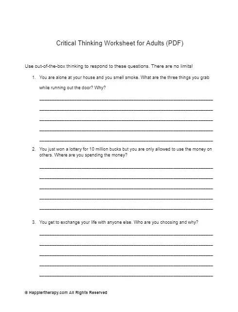 critical thinking worksheet for adults