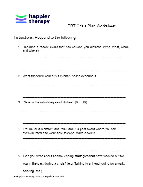 DBT Crisis Plan Worksheet HappierTHERAPY DBT Crisis Plan Worksheet HappierTHERAPY