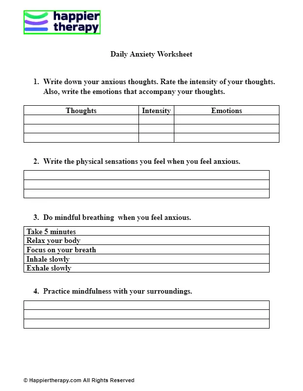 Daily Anxiety Worksheet Happiertherapy Daily Anxiety Worksheet Happiertherapy