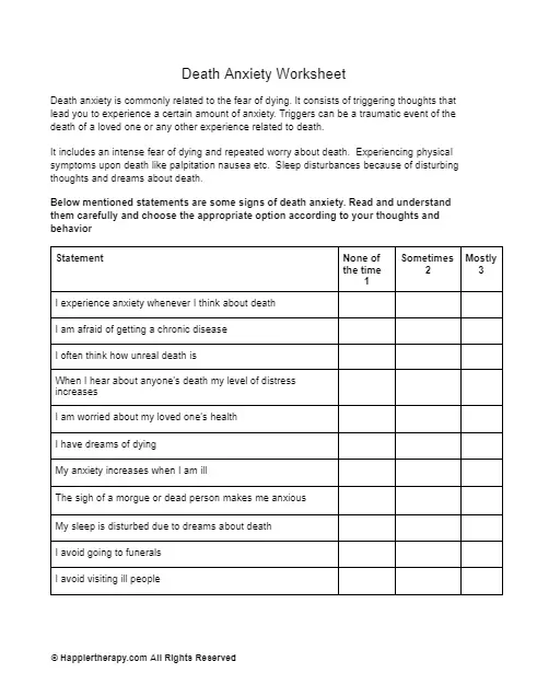 Death Anxiety Worksheet | HappierTHERAPY