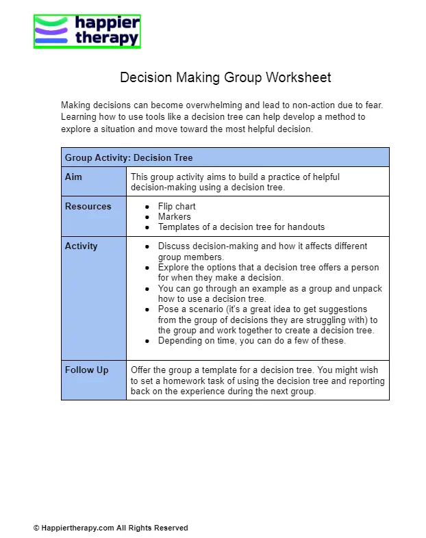 Decision Making Group Worksheet | HappierTHERAPY