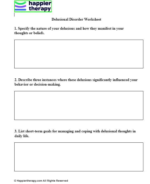 Delusional Disorder Worksheet | HappierTHERAPY