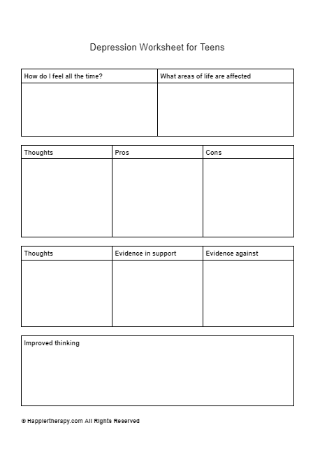 Depression Worksheet For Teens | HappierTHERAPY