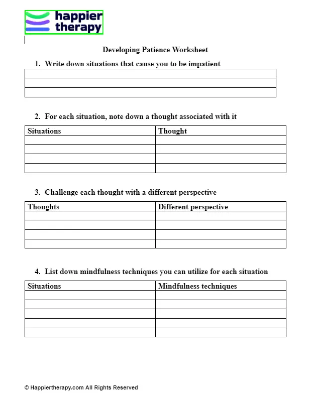 Developing Patience Worksheet | HappierTHERAPY