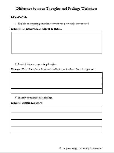 Difference Between Thoughts And Feelings Worksheet | HappierTHERAPY