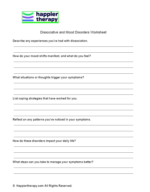 Dissociative And Mood Disorders Worksheet | HappierTHERAPY