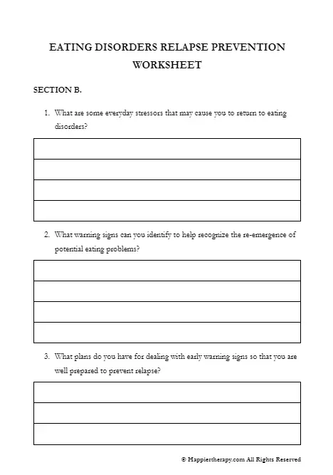 Eating Disorders Relapse Prevention Worksheet Happiertherapy