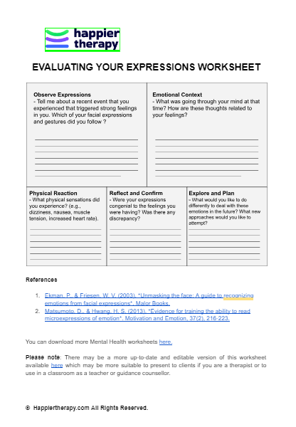 EVALUATING YOUR EXPRESSIONS WORKSHEET | HappierTHERAPY
