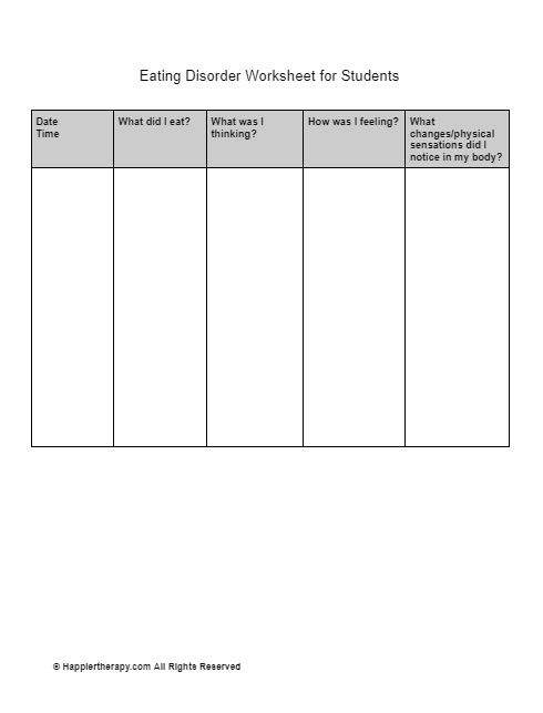 Eating Disorder Worksheet For Babes HappierTHERAPY