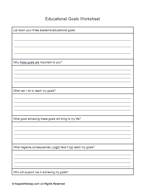 Educational Goals Worksheet | HappierTHERAPY