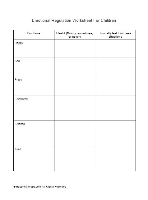 Emotional Regulation Worksheet For Children | HappierTHERAPY