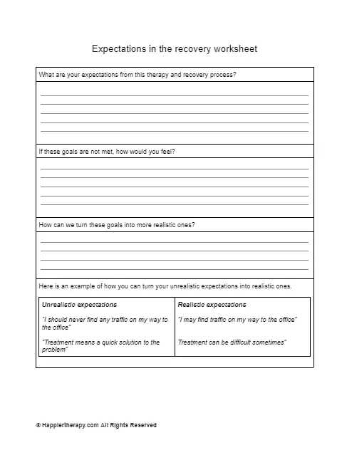 Expectations In The Recovery Worksheet | HappierTHERAPY