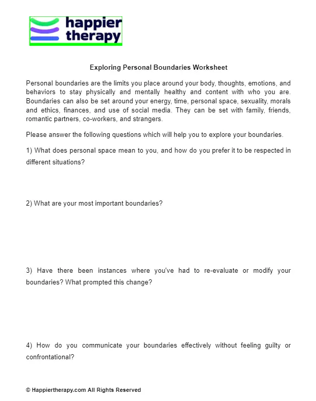 Exploring Personal Boundaries Worksheet HappierTHERAPY