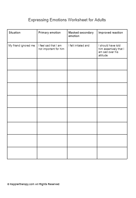 Expressing Emotions Worksheet For Adults | HappierTHERAPY