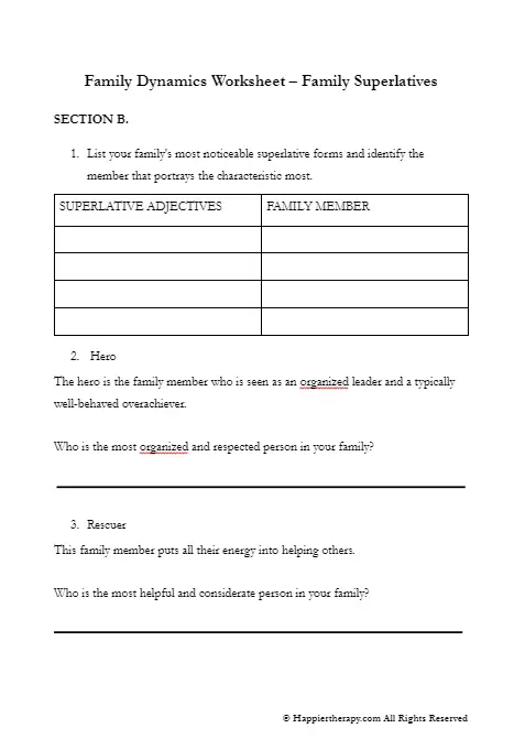 Family Dynamics Worksheet – Family Superlatives | HappierTHERAPY