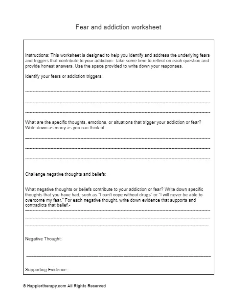 Fear And Addiction Worksheet | HappierTHERAPY