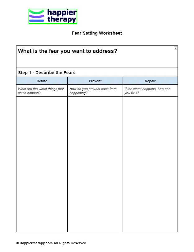 Fear Setting Worksheet | HappierTHERAPY