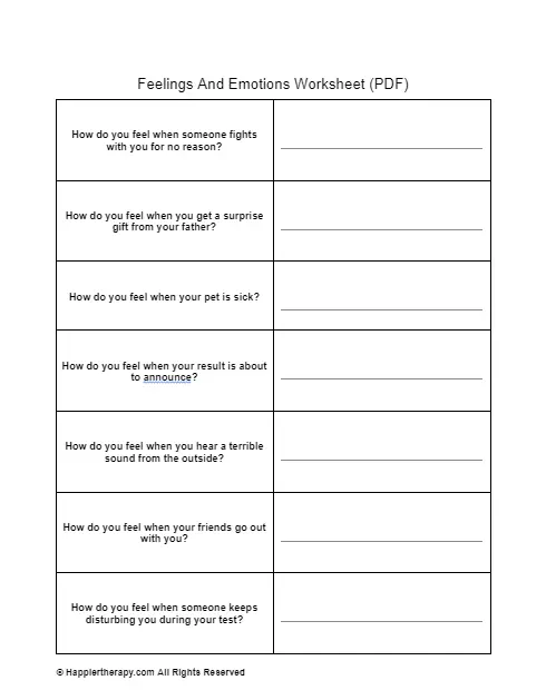 Feelings And Emotions Worksheet | HappierTHERAPY