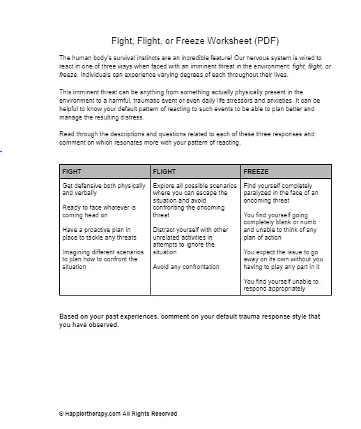 Fight, Flight, Or Freeze Worksheet (PDF) | HappierTHERAPY