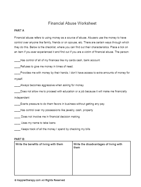 Financial Abuse Worksheet | HappierTHERAPY