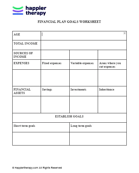 FINANCIAL PLAN GOALS WORKSHEET | HappierTHERAPY