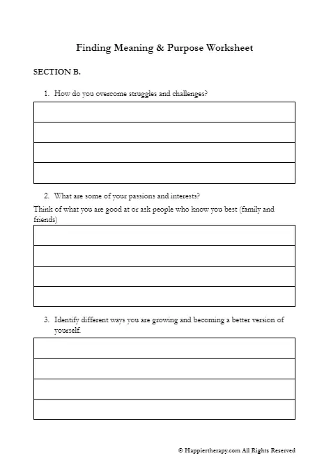 Finding Meaning & Purpose Worksheet | HappierTHERAPY