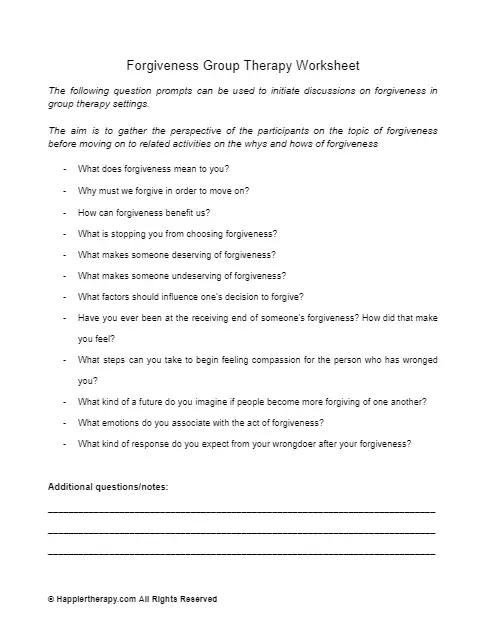 Forgiveness Group Therapy Worksheet HappierTHERAPY