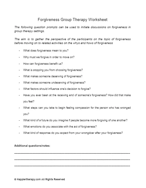 Forgiveness Group Therapy Worksheet | HappierTHERAPY