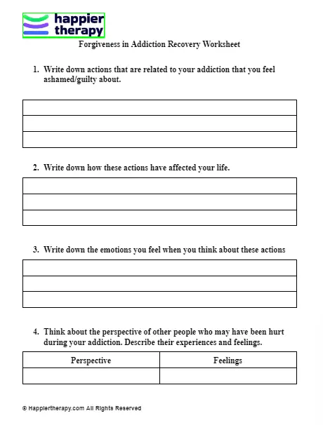 Forgiveness In Addiction Recovery Worksheet | HappierTHERAPY