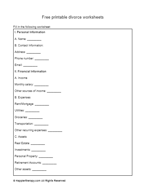 Free Printable Divorce Worksheets | HappierTHERAPY