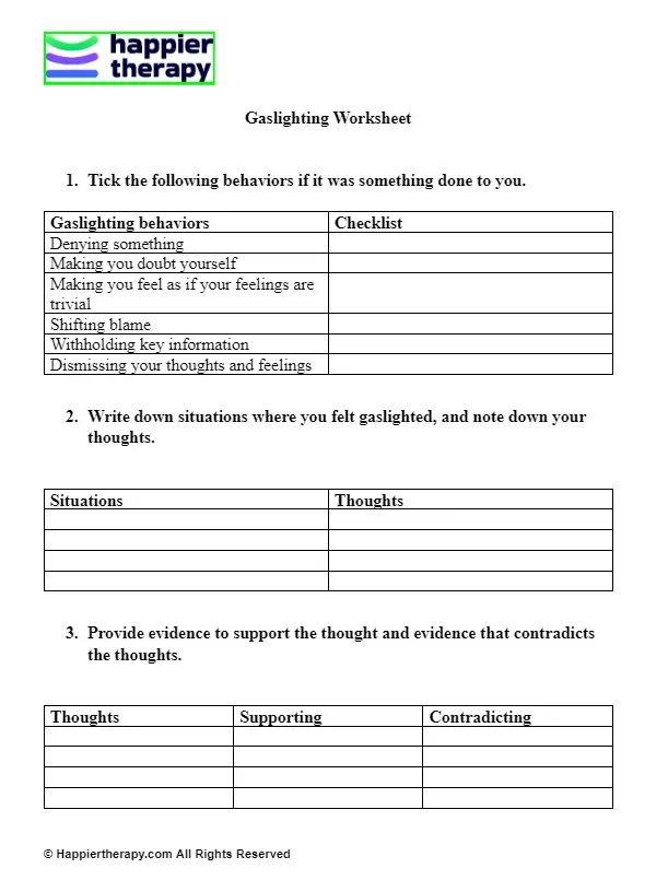 Gaslighting Worksheet HappierTHERAPY Gaslighting Worksheet HappierTHERAPY