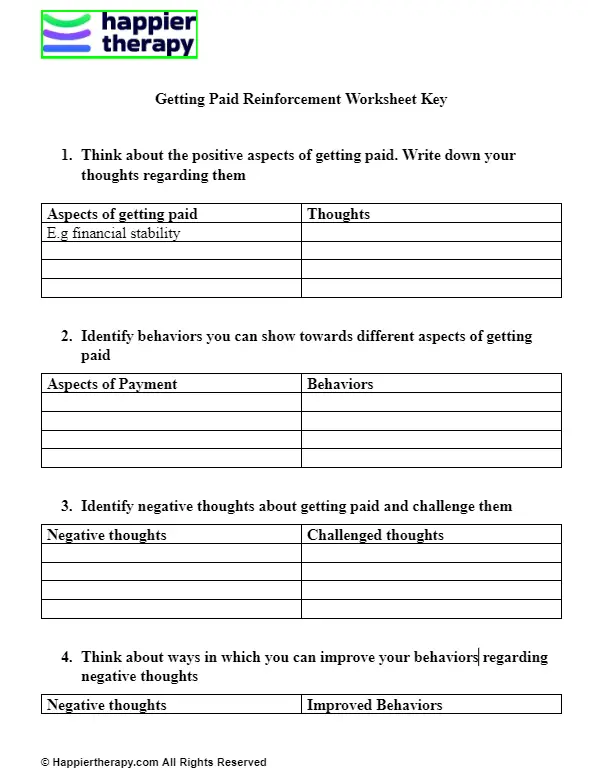 Getting Paid Reinforcement Worksheet Key HappierTHERAPY