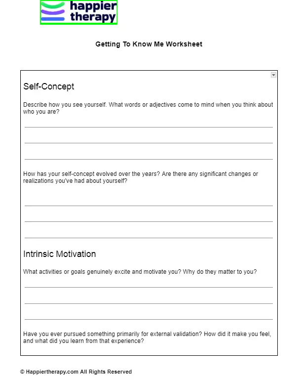 Getting To Know Me Worksheet | HappierTHERAPY