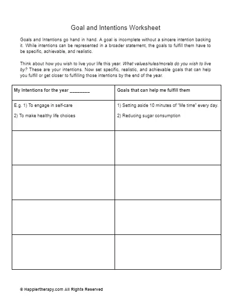 Goals And Intentions Worksheet | HappierTHERAPY