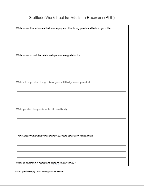 Gratitude Worksheet For Adults In Recovery | HappierTHERAPY