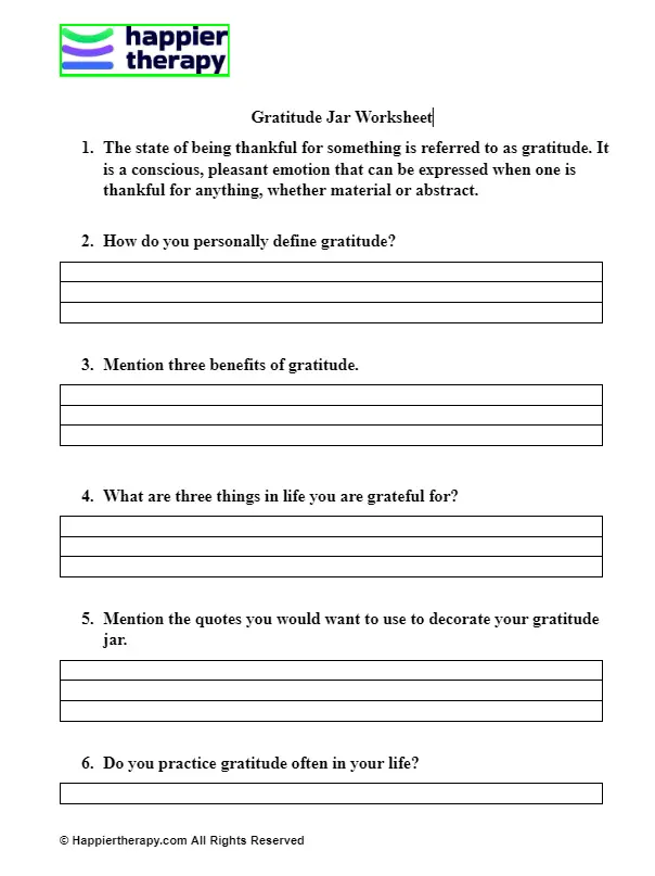 Gratitude Jar Worksheet | HappierTHERAPY