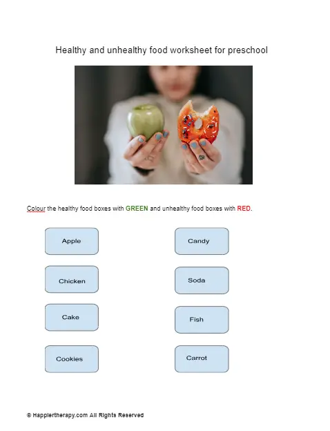 Healthy And Unhealthy Food Worksheet For Preschool HappierTHERAPY