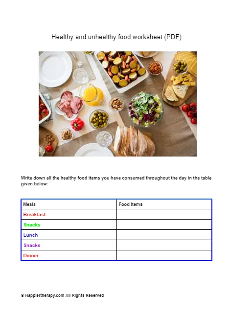 healthy vs unhealthy foods worksheet