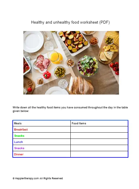 Healthy And Unhealthy Food Worksheet HappierTHERAPY