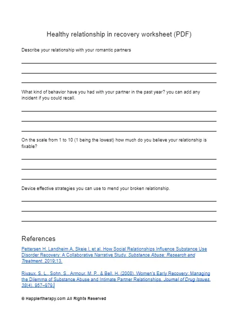 Healthy Relationship In Recovery Worksheet | HappierTHERAPY