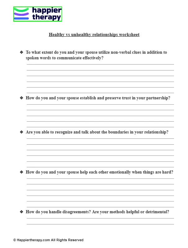 Healthy Vs Unhealthy Relationships Worksheet | HappierTHERAPY