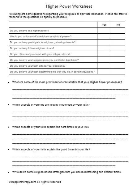 Higher Power Worksheet | HappierTHERAPY