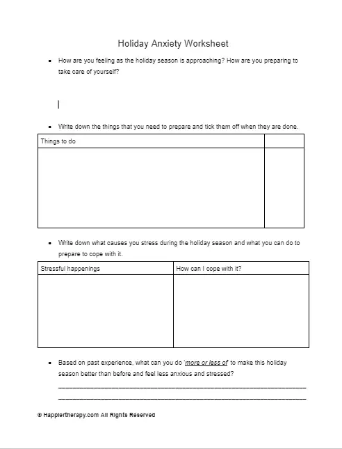 Holiday Anxiety Worksheet | HappierTHERAPY