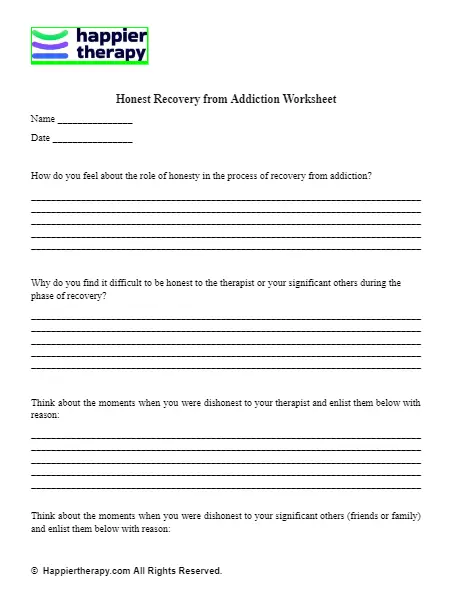 Honest Recovery From Addiction Worksheet | HappierTHERAPY