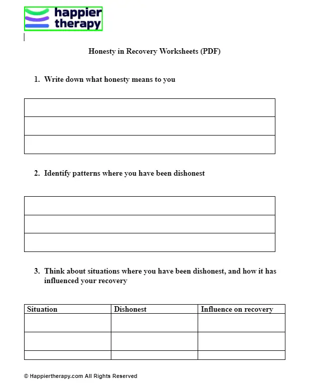 Honesty In Recovery Worksheets (PDF) HappierTHERAPY
