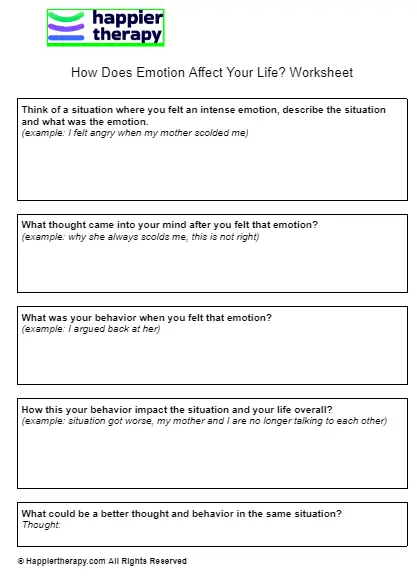 How Does Emotion Affect Your Life? Worksheet | HappierTHERAPY