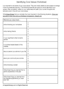 Identifying Core Values Worksheet - HappierTHERAPY