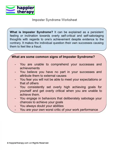 Imposter Syndrome Worksheet HappierTHERAPY Imposter Syndrome Worksheet HappierTHERAPY