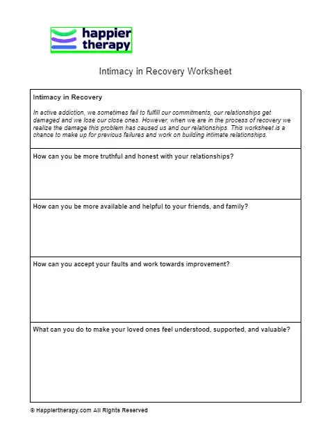 Intimacy In Recovery Worksheet | HappierTHERAPY