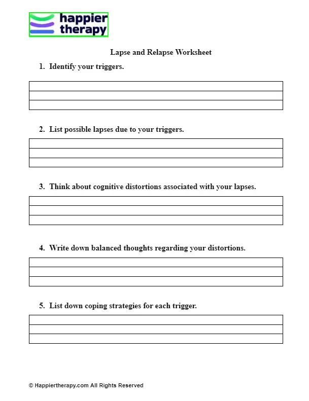 Lapse And Relapse Worksheet | HappierTHERAPY